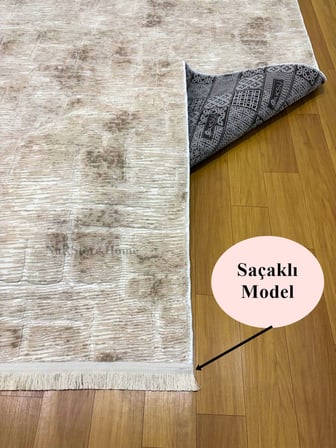 Aksu Saçaklı Stan Kaymaz Tabanlı Kesme Kabartmalı Salon Koridor Mutfak Yıkanabilir Hali bej