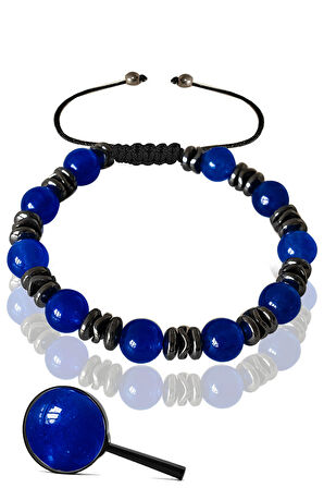 Sertifikalı Gerçek Hematit - Mavi Akik Taşı Bileklik - Ayarlamalı