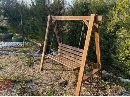 Sade Doğal Ahşap Salıncak Bahçe Teras Salıncağı Ceviz Renk