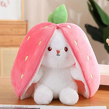 Sekk O Sevgiliye Özel Hediyelik Çilek Tavşan Peluş Oyuncak 35 Cm Özel Tasarım-fermuarlı Yapısıyla