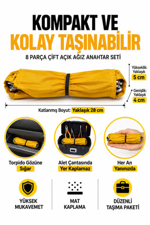 8 Parça Açık Ağız Çift Taraflı Anahtar Seti C Anahtar Tamir Takımı 6x7 mm’den 20x22 mm