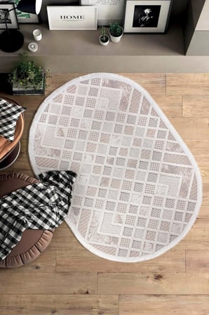 Enti Bonn 8802 Krem Oval Iskandinav Halı Salon Halısı Kesme Halı Yolluk