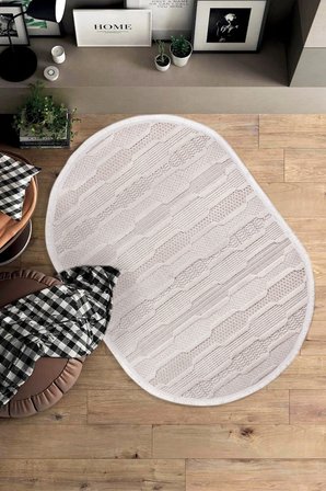 Enti Bonn 8801 Krem Oval Iskandinav Halı Salon Halısı Kesme Halı Yolluk
