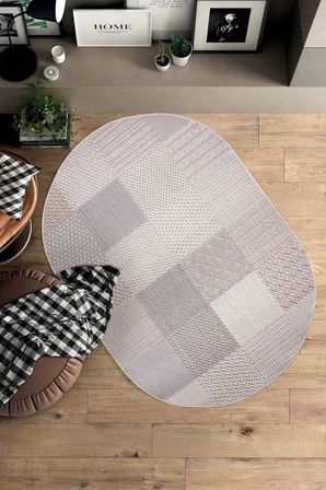 Enti Bonn 8806 Krem Oval Iskandinav Halı Salon Halısı Kesme Halı Yolluk