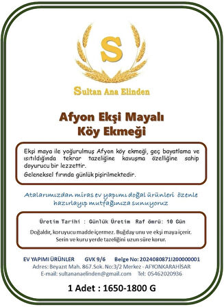 AFYON EKŞİ MAYALI KÖY EKMEĞİ 