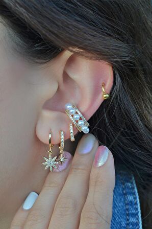 İncili Sıkıştırma Kıkırdak Küpe Earcuff