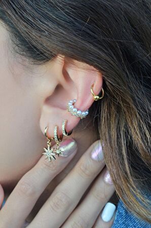 İncili Taç Model Sıkıştırma Kıkırdak Küpe Earcuff