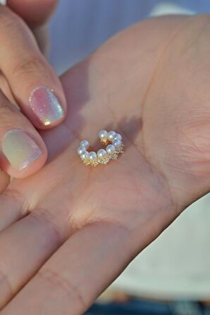 İncili Taç Model Sıkıştırma Kıkırdak Küpe Earcuff