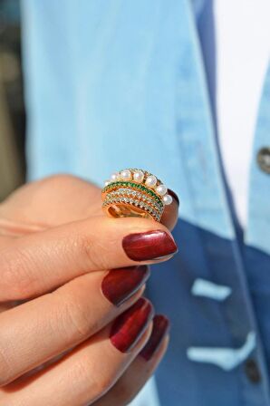 Zirkon Taşlı İncili Sıkıştırmalı Earcuff Kıkırdak Küpesi