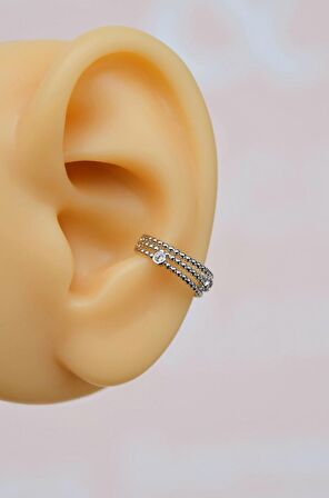 İnce Zirkon Earcuff Sıkıştırmalı Kıkırdak Küpesi Gümüş Renkli