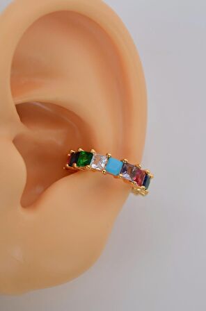 Renkli Zirkon Sıkıştırmalı Kıkırdak Küpe Multicolor