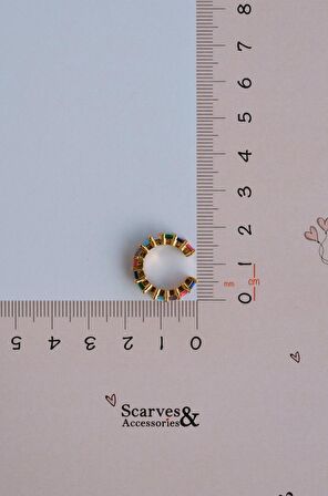 Renkli Zirkon Sıkıştırmalı Kıkırdak Küpe Multicolor