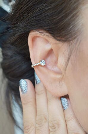 Zirkon Gold ince Sıkıştırmalı kıkırdak küpesi Earcuff