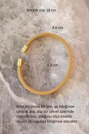 316 L Çelik Gold İnce Hasır Çelik Kelepçe Bileklik Unisex Ürün