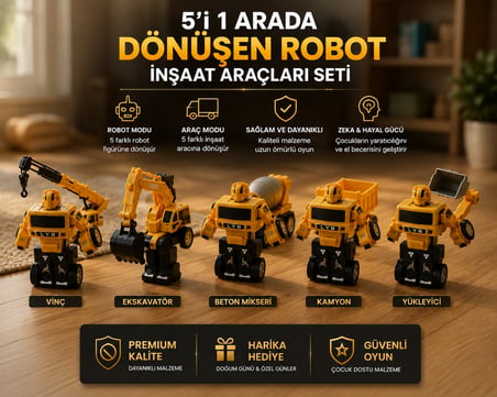 5’li Dönüşebilen İnşaat Araçları Robot Seti 🚧🤖