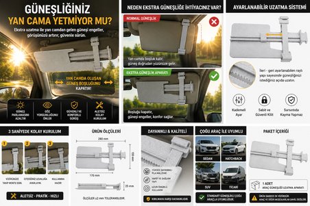 Araç Güneşliği Uzatma Aparatı | Ayarlanabilir Yan Cam Güneş Koruyucu | Sun Vizör