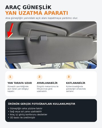 Araç Güneşlik Yan Uzatma Aparatı | Ayarlanabilir Ek Güneş Koruyucu | 3D Baskı