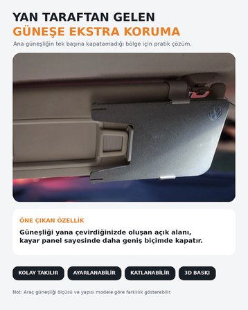 Araç Güneşlik Yan Uzatma Aparatı | Ayarlanabilir Ek Güneş Koruyucu | 3D Baskı