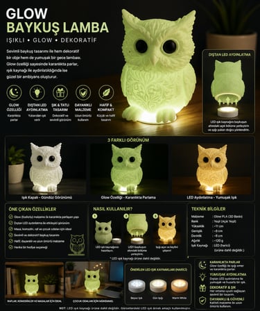 🦉 Glow Baykuş Dekoratif LED Aydınlatmalı Gece Lambası