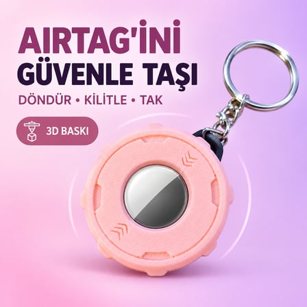 Apple AirTag Uyumlu Döndürmeli Kilitli 3D Baskı Koruyucu Anahtarlık
