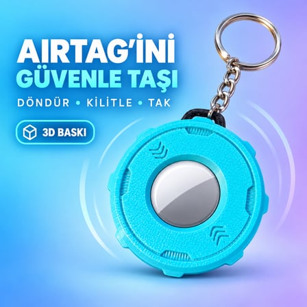 Apple AirTag Uyumlu Döndürmeli Kilitli 3D Baskı Koruyucu Anahtarlık