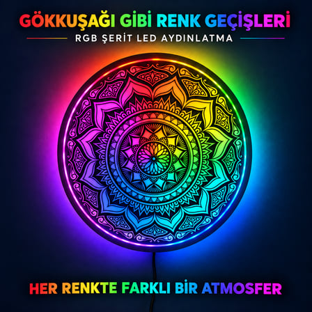 3D Baskı RGB LED’li Mandala Duvar Dekoru – Işıklı Dekoratif Pano