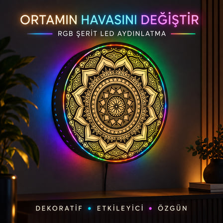 3D Baskı RGB LED’li Mandala Duvar Dekoru – Işıklı Dekoratif Pano