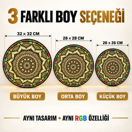 3D Baskı RGB LED’li Mandala Duvar Dekoru – Işıklı Dekoratif Pano