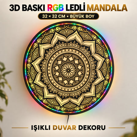 3D Baskı RGB LED’li Mandala Duvar Dekoru – Işıklı Dekoratif Pano