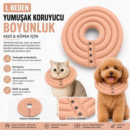 L Beden Kedi ve Köpek Koruyucu Boyunluk – Yumuşak Ayarlanabilir Ameliyat Sonrası Koruma Tasması – Elizabeth Yakalığı