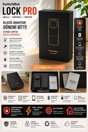 SwitchBot Lock Pro Akıllı Kapı Kilidi – Bluetooth Kontrollü, Anahtarsız Akıllı Kilit