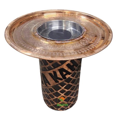 SAFİR TABURE KUMDA KAHVE BAKIR YÜKSEK BOY KUMDA KAHVE MAKİNESİ BAKIR TEPSİLİ BAKIR KUMDA KAHVE STANDI SAFİR GOLD