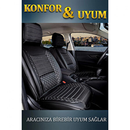 Fiat Doblo 2005-2009 2+1 Parçalı Lüx Deri Oto Koltuk Kılıfı Ön Arka Takım Safir SİYAH BEYAZ