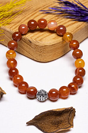 Sertifikalı Aaa+ Kalite Kırmızı Akik Taşı Bileklik - Gümüş Aparatlı