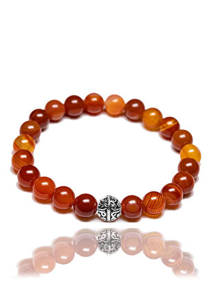 Sertifikalı Aaa+ Kalite Kırmızı Akik Taşı Bileklik - Gümüş Aparatlı