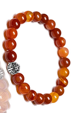 Sertifikalı Aaa+ Kalite Kırmızı Akik Taşı Bileklik - Gümüş Aparatlı