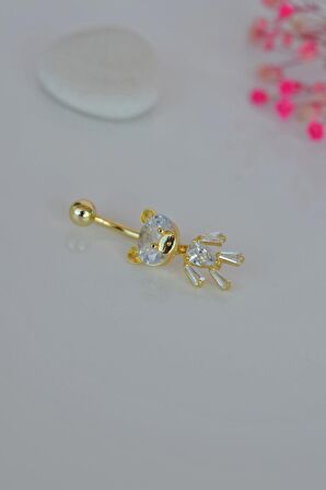 Altın Renkli Ayıcık Model Taşlı Çelik Göbek Piercing