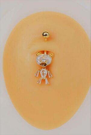 Altın Renkli Ayıcık Model Taşlı Çelik Göbek Piercing