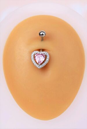 Kalp Model Pembe Taşlı Çelik Göbek Piercing