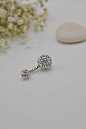 Gümüş Renk Işıltılı Top Çelik Göbek Piercing