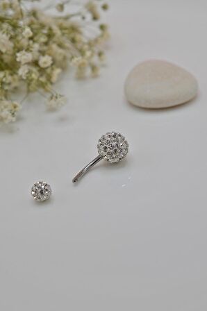 Gümüş Renk Işıltılı Top Çelik Göbek Piercing