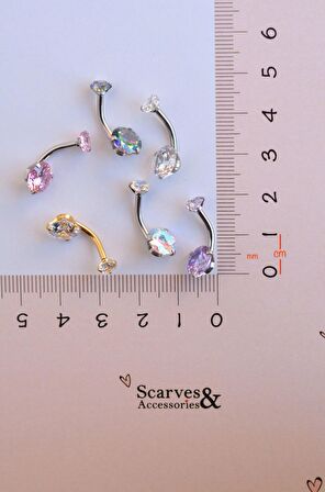 Pembe Taşlı Çelik Göbek Piercingi