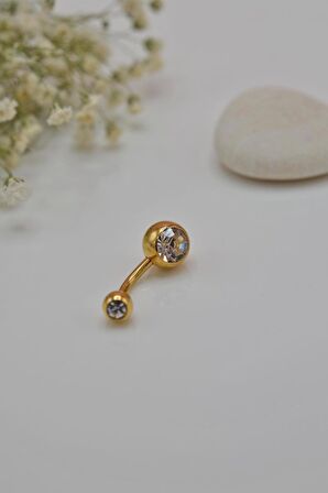 Top Taşlı Çelik Göbek Piercing Gold