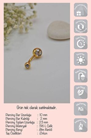 Top Taşlı Çelik Göbek Piercing Gold