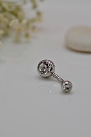 Top Taşlı Çelik Göbek Piercing Gümüş Renk