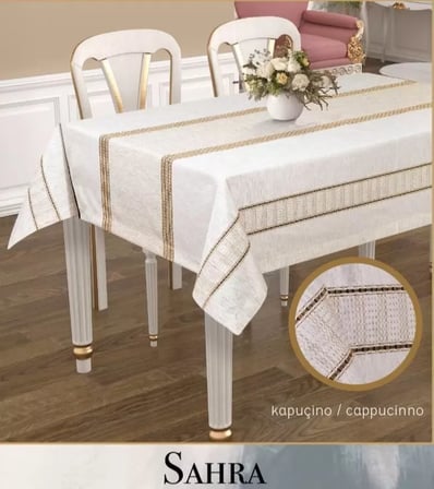 Sahra Model Kapicino 160x220 cm Polyester Ajurlu Keten Masa Örtüsü Modern Tasarım