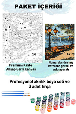 Sayılarla Boyama Seti Numaralı Tuval Fırça Boya 40x50 Cm Sahilde Bank