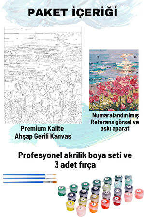 Sayılarla Boyama Seti Numaralı Tuval Fırça Boya 40x50 Cm - SAHİLDE LALELER