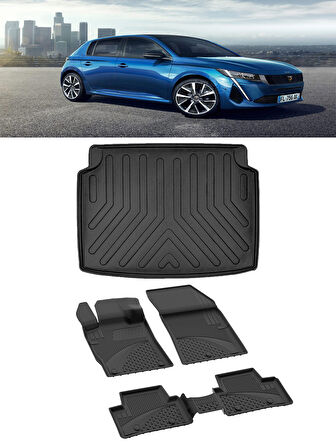 Sahler Peugeot 308 2022 ve Sonrası 4.5D Paspas 3D Rizline Bagaj Havuzu Set