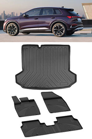 Sahler  Audi Q4 E-Tron 2018 Ve Sonrası 4.5D Paspas ve Rizline 3D Alt Bagaj Havuzu Set